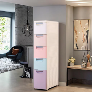 5 Layer <strong>Slim</strong> Side Plastic <strong>Storage</strong> <strong>Drawers</strong> with Wheels for Living Room Office Organizer Modern Design Durable - Product Image 3