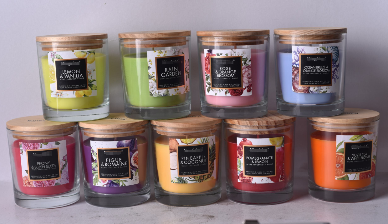 Aroma Home Red Candy Glass Candle سفارشی معطر با درب چوبی 0