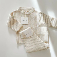 Ensembles de vêtements d'hiver pour bébés en coton avec logo personnalisé, ensembles de vêtements pour enfants, pantalon côtelé en tricot épais, ensemble de vêtements en tricot pour enfants à manches longues
