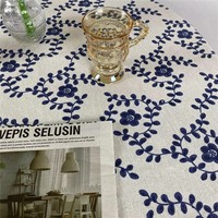 Nappe Rectangulaire DANLI Imprimée Florale Bleue Vintage, Style Campagne Française pour Table à Manger, Décoration Maison Cuisine Ferme