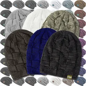 Wholesale Acrylic Plaid Jacquard Knit Insulated Slouchy Oversized Long Winter Slouch Rasta Hat Reggae Cap Cuff Beanie For Women