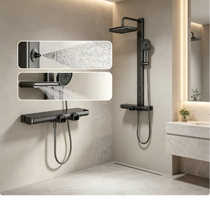 Ensemble <span class=keywords><strong>de</strong></span> <span class=keywords><strong>douche</strong></span> <span class=keywords><strong>thermostatique</strong></span> gris anthracite poli pour marché européen avec robinet en céramique, jets latéraux massants et <span class=keywords><strong>colonne</strong></span> <span class=keywords><strong>de</strong></span> <span class=keywords><strong>douche</strong></span> verticale - Product Image 4