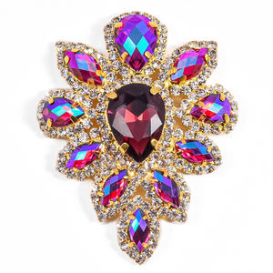 Oleeya光沢クリスタルビーズラインストーンシルバーボタンティアドロップグラスフラットバックネックレスBodiceアップリケアクセサリー用 - Product Image 2