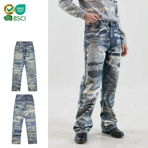 กางเกงยีนส์วินเทจสไตล์กรันจ์แบบสตรีท ลุคยุบสี ลุคขาดๆ สำหรับผู้ชาย ทรงตรง สไตล์ฮิปฮอป ยุค Y2K - Product Image 1