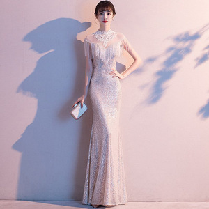Banquet robe <span class=keywords><strong>de</strong></span> soirée femmes 2024 nouveau Style é<span class=keywords><strong>l</strong></span>égant paillettes Flare reine réunion annuelle hôte longue queue <span class=keywords><strong>de</strong></span> poisson minceur - Product Image 1