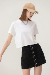 Women's 100 Percent Cotton <strong>Cropped</strong> Crew Neck Short Sleeve Tee Lightweight Skin Friendly for Street Campus Use - Product Image 3