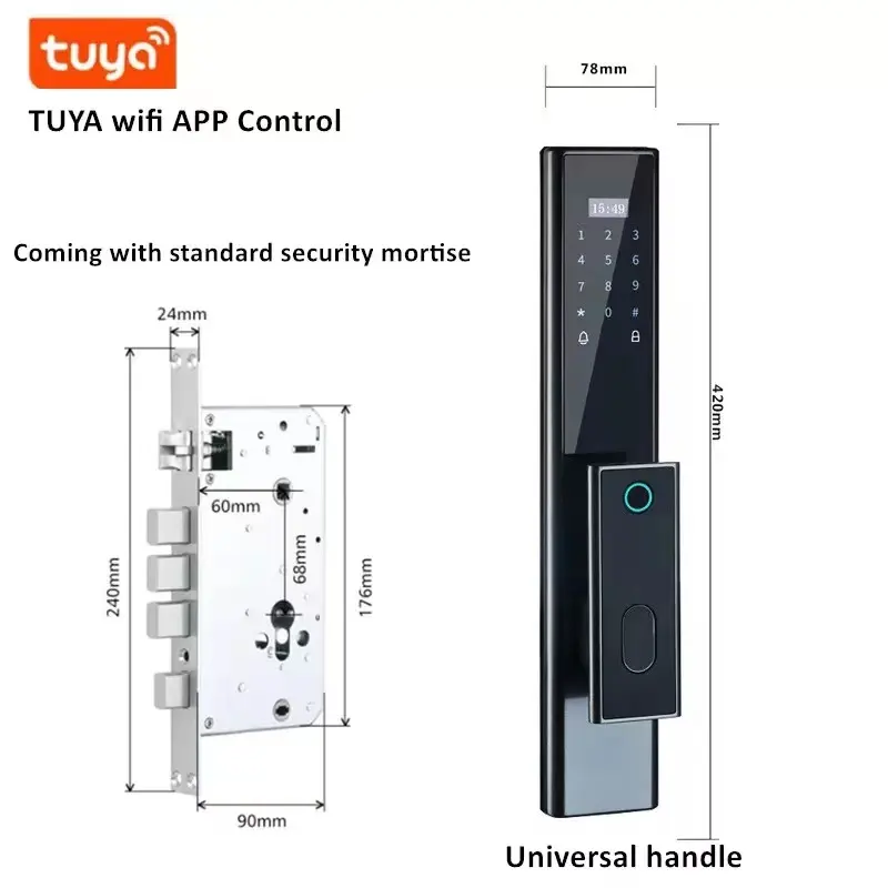 Automatic Smart Fingerprint Door Lock WIFI Tuya Remote Unlock Digital Keyless Card Smart Lock For Home Security