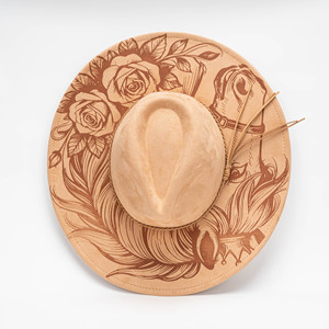 Sombrero <span class=keywords><strong>de</strong></span> Copa Vintage Retro, Sombrero Panamá <span class=keywords><strong>de</strong></span> Ala Ancha, Grabado Láser con Diseño <span class=keywords><strong>de</strong></span> Animales y Flores, Sombrero Fedora <span class=keywords><strong>de</strong></span> Gamuza para Primavera y Otoño - Product Image 1