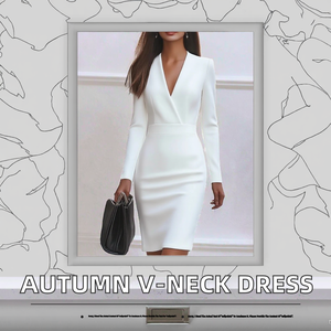 Nuevo Vestido Midi Informal de Otoño para Mujer, Cuello en V, Cintura Natural, Color Sólido, Manga Larga, Transpirable - Product Image 2