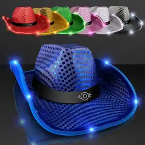 Custom Led Light Up Flashing Glowing Cowboy Festival Led Light Up Party Cowboy Hats For Adult