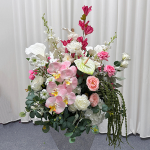 Arreglo Floral Realista de Orquídeas Phalaenopsis y Rosas, Decoración de Flores de Seda en Rosa y Blanco, Ideal para Decoración de Bodas - Product Image 3