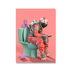 Venta al por mayor personalizado moderno hogar pared decoración Cuadros inodoro astronauta lienzo póster e impresiones divertido baño pared arte decoración pintura - Product Image 3