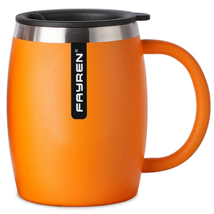 Mug isotherme en acier inoxydable avec poignée et couvercle, large ouverture, 450 ml, sans BPA, cadeau d'affaires, tasse de bureau - Product Image 2