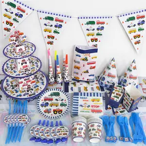 Engenharia Caminhão Tema Festa Decoração Suprimentos Escavadeira Descartável Copo De Papel Placa Suprimentos de Aniversário Infantil