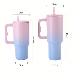 Bouteille d'eau isotherme en acier inoxydable réutilisable de 40 oz avec logo personnalisé, compatible porte-gobelet, avec poignée et couvercle à paille - Product Image 2