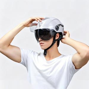 Casque de moto à face ouverte, taille réglable, avec visière solaire et protection contre le vent, double lentille - Product Image 5