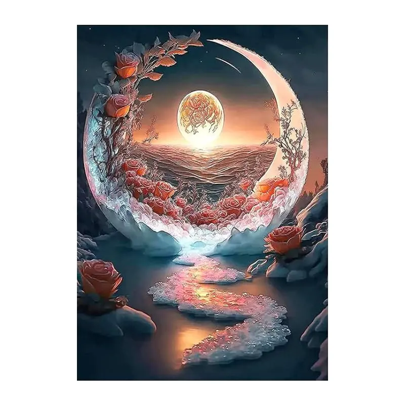 مجموعة فنية مخصصة من الكريستال 5d ديا بالجملة لتزيين ألماس صورة القمر والتصميم المنظر Ab مثقاب مربع أو مستدير تصميم نمط مثقاب