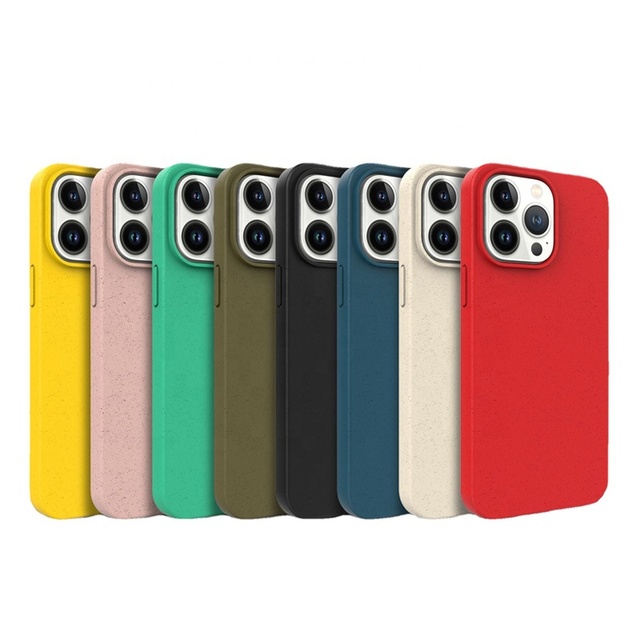 Eco-Friendly Natural Wheat Straw Biodegradable TPU Shockproof Sports Design Mobile Phone Case for 14 13 12 Pro Max