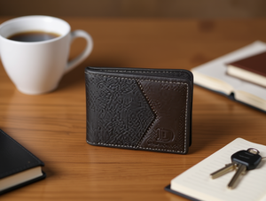 Portafoglio da uomo Jd con motivo patchwork a palme, in vera pelle, chiusura a piega corta, stile minimalista - Product Image 2