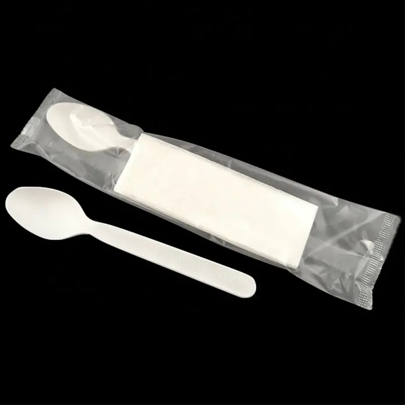 Individually Wrapped Cutlery Biodegradable Disposable Ice Cream Spoon Soup Coffee Tea Spoon White Plastic Spoons