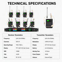 Système de microphone sans fil UHF professionnel 8 canaux avec double écran couleur TFT et synchronisation IR intelligente pour discours en église