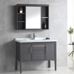 Nuevo y Moderno Mueble de Baño de Aluminio Espacial Engrosado con Espejo Abatible Montado en la Pared, Integrado con Lavabo Cerámico Resistente al Agua - Product Image 2