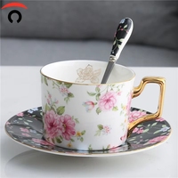 Expédition directe d'usine Nouvelle tasse à café en porcelaine fine de 350 ml, motif floral rétro, luxe léger, écologique, avec soucoupe et coffret cadeau, compatible micro-ondes