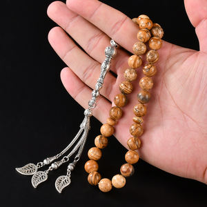 YS320 새로운 디자인 10mm 카키색 그림 재스퍼 돌 Tasbih Tasbeeh 기도 구슬 33 묵주 미스바하 무슬림 - Product Image 1