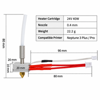 Suku Cadang Printer 3D Grosir 24V 40W Kit Hotend Terakit Nozzle Kuningan 0.4mm 22g untuk Elegoo Neptune 3 Pro/Plus