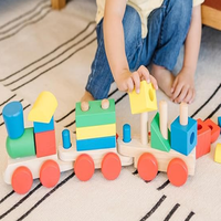Train à empiler en bois, train à pousser avec blocs longs, train à empiler pour enfants d'âge préscolaire