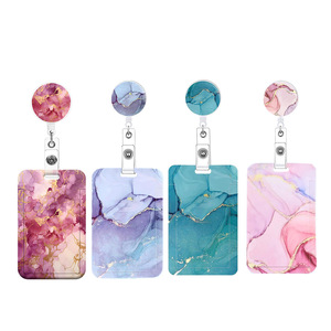 New marble crackled <b>ID</b> badge <b>holder</b> with double-sided UV-printed hot stamping textured access control protective sleeve - Product Image 1