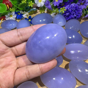 <span class=keywords><strong>Pietra</strong></span> di palma di cristallo di palma di <span class=keywords><strong>calcedonio</strong></span> blu naturale naturale per la decorazione - Product Image 5