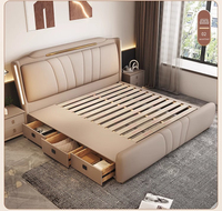 Nouveau lit double de luxe italien pour chambre principale 1,8x2m/1,5m - Lit de mariage en cuir Nappa avec rangement, lit en cuir