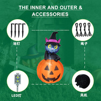 Chat noir gonflable d'Halloween sur citrouille, chat sorcière gonflable avec lumières LED pour la cour extérieure, le jardin, les décorations de fêtes