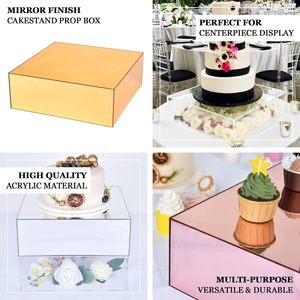 Supporto per torta in acrilico, ripiano con rifinitura a specchio con piedistallo con fondo cavo-<span class=keywords><strong>oro</strong></span> rosa - Product Image 6