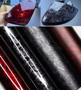 أحمر/أسود مزورة ألياف الكربون الفينيل PET سلسلة سيارة التفاف اللون الفينيل فيلم الفينيل