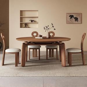Mesa de Comedor Redonda Extensible de Madera Maciza con Forma de Elefante para Casas Pequeñas y Apartamentos, Diseño Plegable de Madera de Fresno - Product Image 2