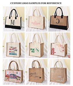 Wholesale Custom High Quality Large Eco Jute Linen <b>Handbags</b> Hemp Jute Grocery Shopping Burlap Tote Bags for Wedding Tourism - Product Image 4