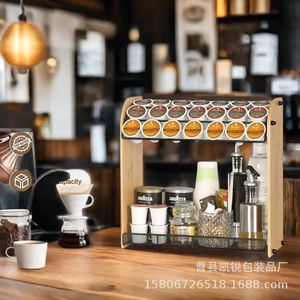 Estante de almacenamiento para cápsulas de café de madera de bambú, organizador de escritorio de gran capacidad de doble capa para sala de té y bar - Product Image 5