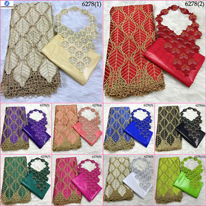 Sinya Broderie <span class=keywords><strong>Bazin</strong></span> Riche Dentelle Assortie Magnifique Dentelle et Tissu Africain en Dentelle Nette Française pour <span class=keywords><strong>Robe</strong></span> à Coudre - Product Image 2