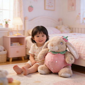 Peluche Lapin Fraise Intelligente IA avec Yeux Animés, Contrôle via App Tuya, Dialogue Multilingue, Jouet Compagnon Éducatif Mignon - Product Image 6