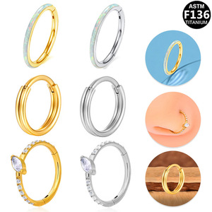 Anneau de nez en titane F136, boucle fermée, or, argent, opale, cristal, bijoux de piercing pour oreille, nez, cartilage - Product Image 1