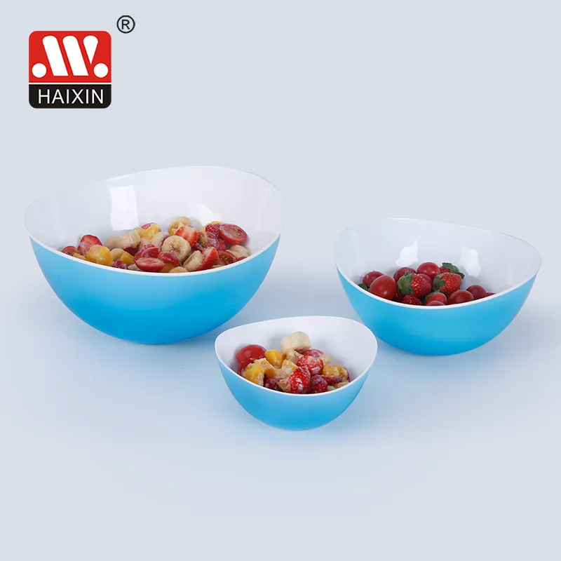 Haixing popular 480ml/1200ml/3000ml BPA Free double color fruit and vegetable bowl mixing bowl plastic salad bowl