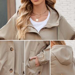 Manteau <span class=keywords><strong>Trench</strong></span> <span class=keywords><strong>Court</strong></span> <span class=keywords><strong>Femme</strong></span> Imperméable et Coupe-Vent <span class=keywords><strong>Beige</strong></span> Grande Taille à Capuche – Collection Printemps – Vente en Gros Mode - Product Image 4