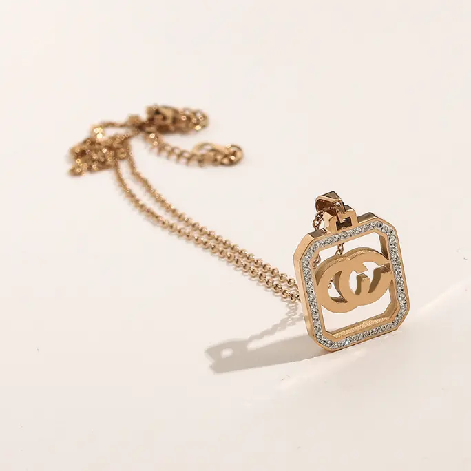 Hot sale Women's necklace Double g letter Diamond sweater chain men and women couple necklace