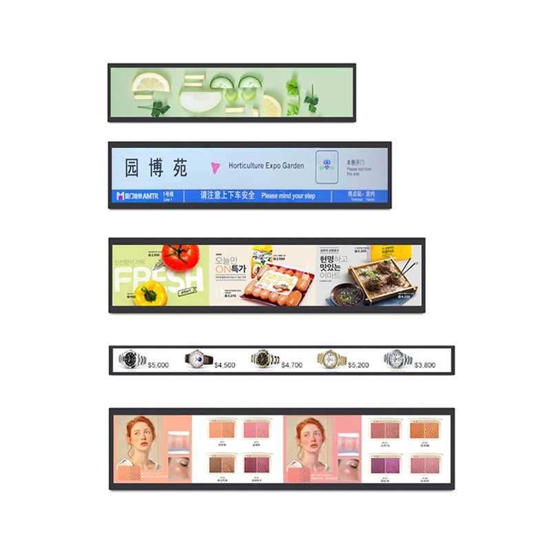 Customize size LCD display screen Stretch bar digital rack display/edge display/wide LCD panel digital signage