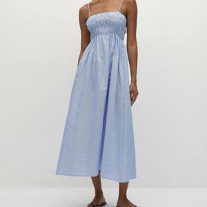 Robe mi-longue en lin et satin de coton pour femme, coupe ample, taille haute, style décontracté, tendance estivale, sexy, à rayures, vente chaude OEM - Product Image 2