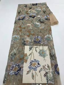 Tissu en dentelle de voile perlée 100 % polyester de haute qualité, écologique, brodé de sequins, pour robes de mariée et de soirée pour femmes - Product Image 5