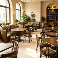 Ensemble table et chaises carrées en bois massif sur mesure pour restaurant, café, mobilier commercial avec banquette