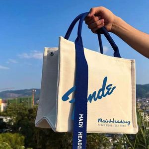 Bolsa de Mano de Lona de Algodón Personalizada, Reutilizable, con Logotipo Impreso en Serigrafía, Patrón de Letras, Protección Ambiental, Gran Capacidad, Gruesa - Product Image 1